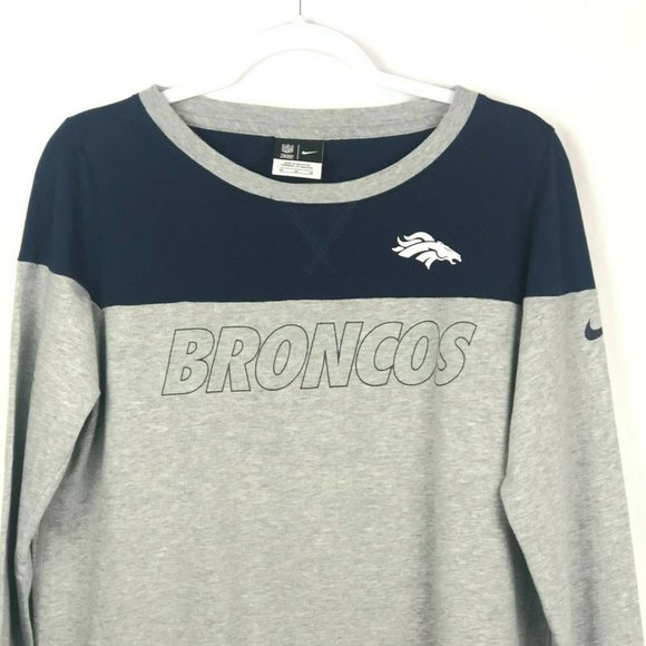 Denver Broncos Womens Sweatshirt Medium Nike Long Sleeve Lightweight Gray Blue - Picture 2 of 11
